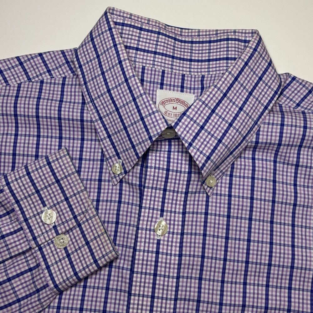 Brooks‎ Brothers 1818 Men's M Purple Blue Plaid Long Sleeve Button Down Shirt